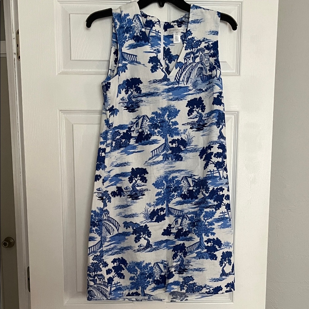 London Times Blue and White Toile Shift Dress